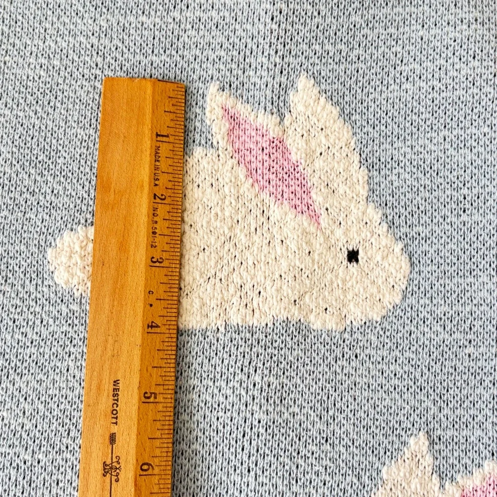 Safavieh Cotton Knit Bunny Rabbit Baby Blanket Light Blue Grey Reversible Luxe